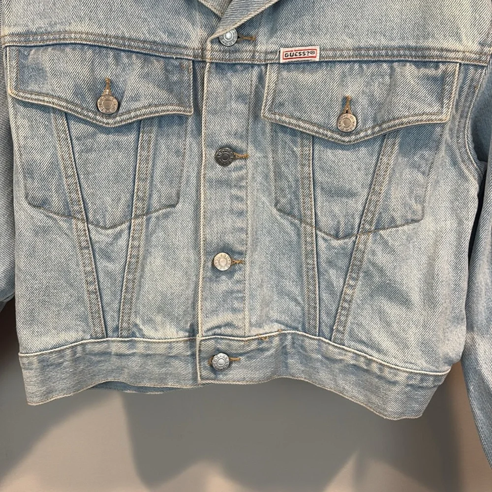 Vintage 90s Guess Georges Marcano Light Wash Denim Cropped Jean Jacket Size M